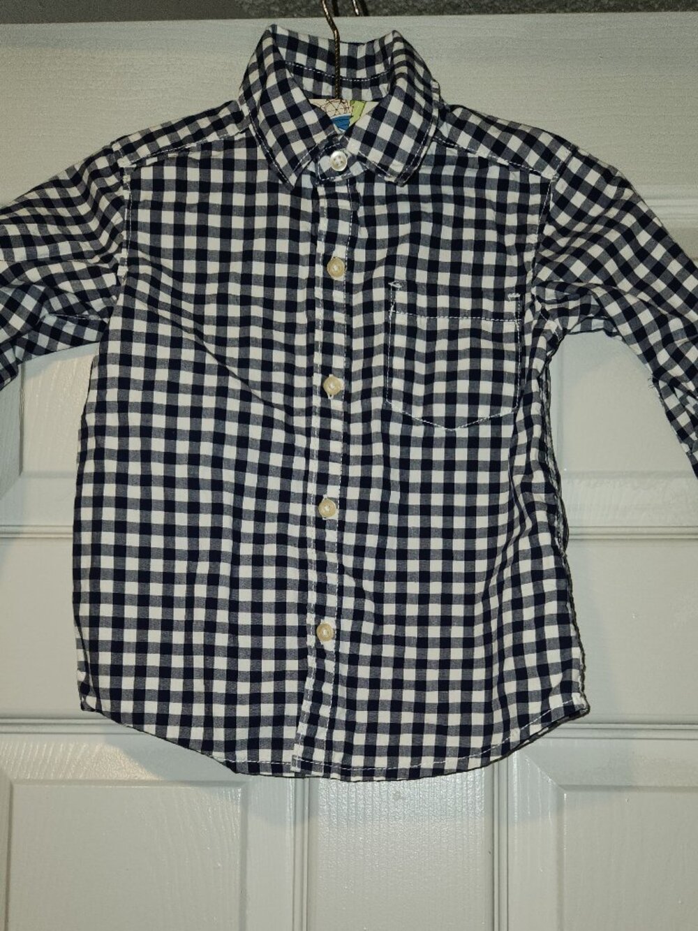 Carter’s Toddler Button-Up Shirt 2T Navy White Gingham Plaid Long Sleeve